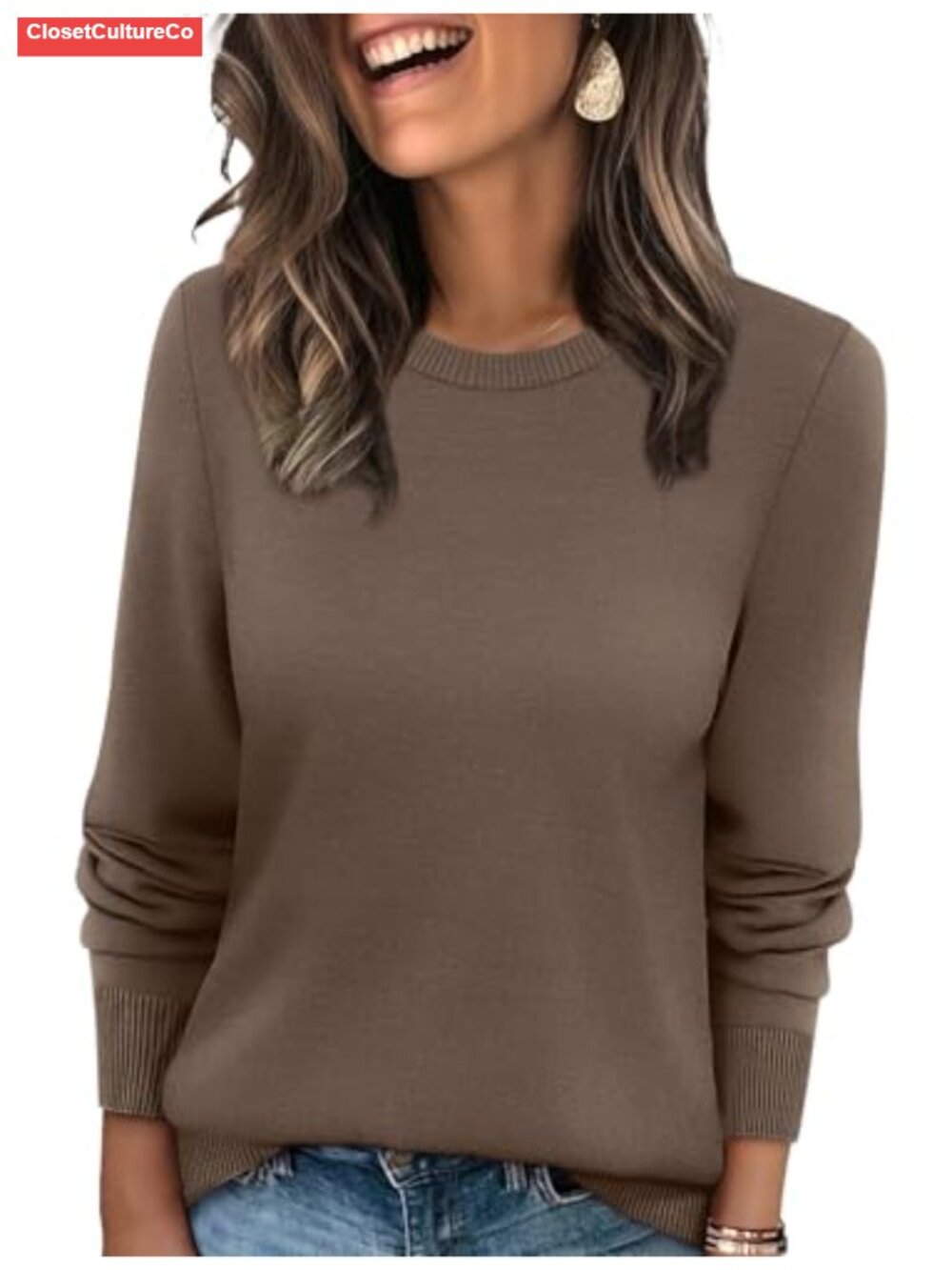 WIHOLL Ribbed Knit Sweater Crewneck Pullover Long Sleeve Women's